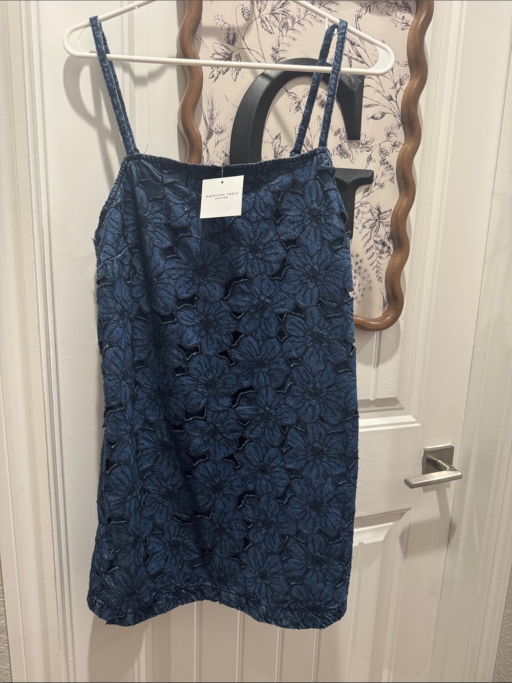 American Eagle Outfitters Navy Blue Floral Lace Midi Dress